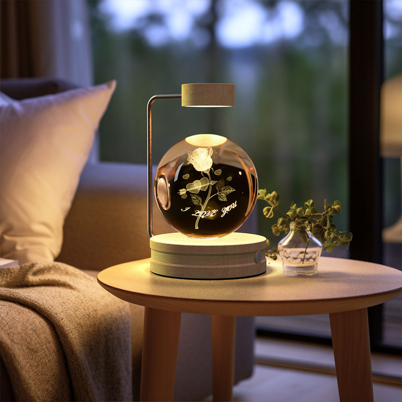 Lampada Notturna Sfera Cristallo 3D - Luce LED USB Decorativa da Comodino