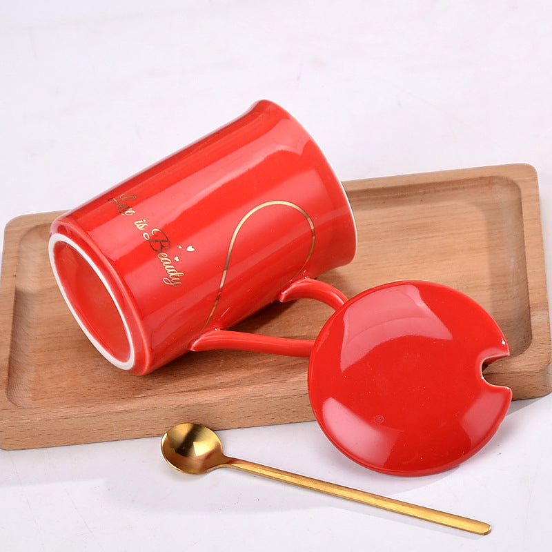 Set 2 Tazze Ceramica Coppie con Cucchiaini e Confezione Regalo