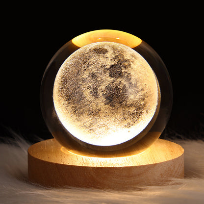 Lampada Notturna Galassia 3D in Cristallo - Pianeti Luna Sistema Solare LED