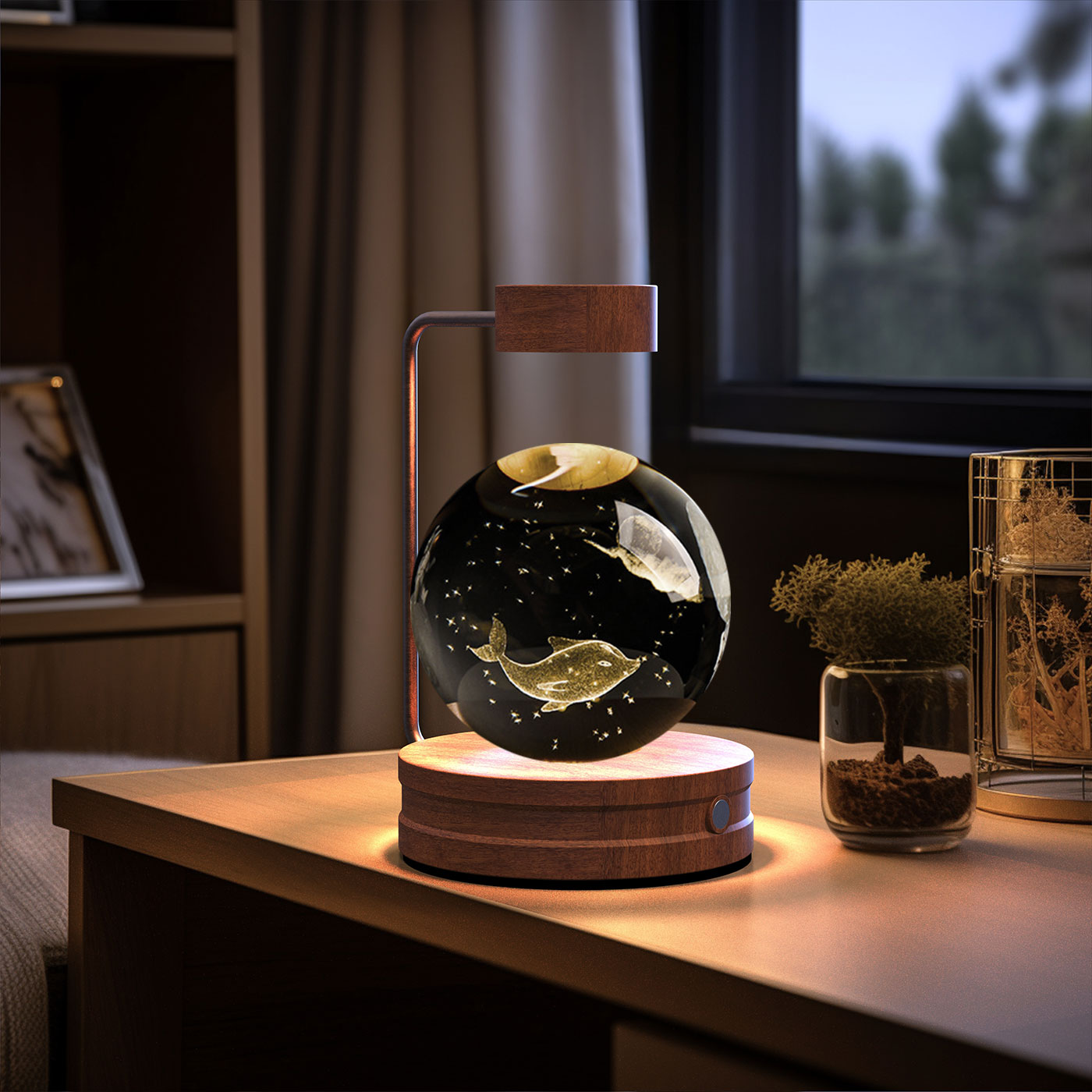Lampada Notturna Sfera Cristallo 3D - Luce LED USB Decorativa da Comodino