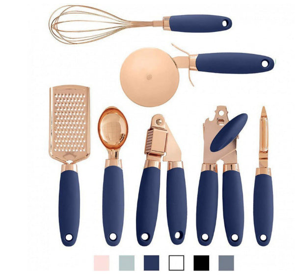 Set Utensili Cucina Acciaio Inox 7 Pezzi con Supporto - Rose Gold