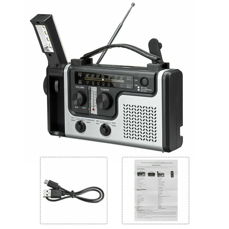 Radio Multibanda AM FM SW Solare con Manovella - Power Bank, Termometro, Torcia e Lampada Lettura